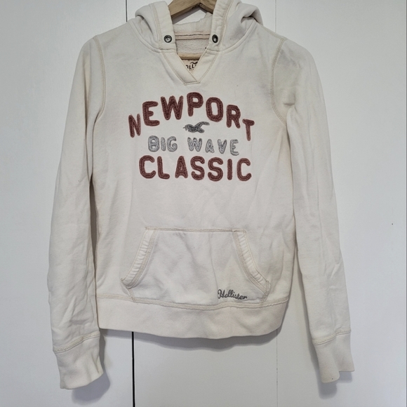 Woman's Hollister Hoodie, cream color, red lettering - Picture 1 of 5